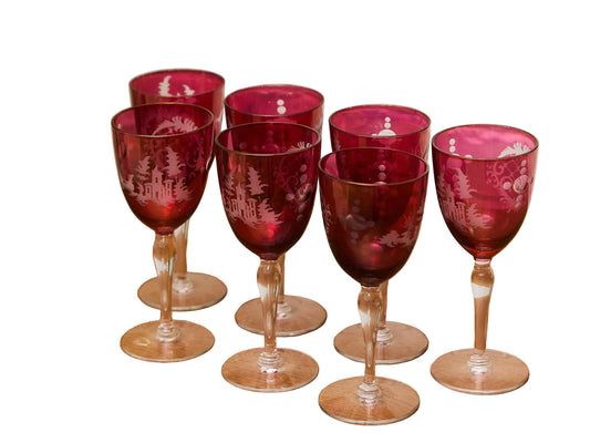 Ruby Red Bohemian Wine Glass Set of 7