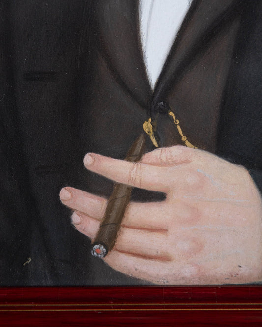 Vintage American Folk Portrait of a Gentleman with Cigar