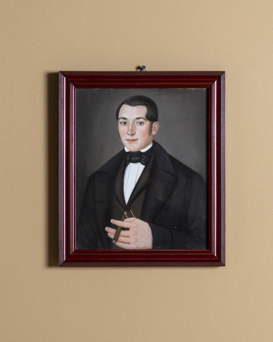 Vintage American Folk Portrait of a Gentleman with Cigar