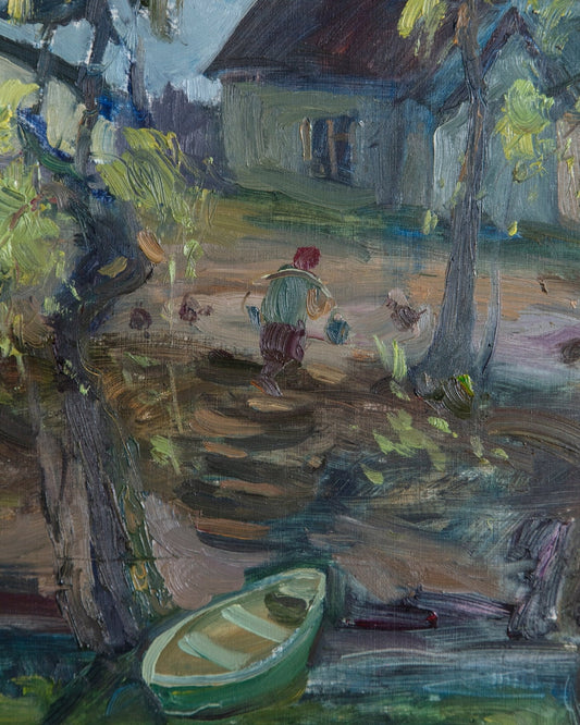 Vintage Expressionist Riverscape Oil Painting