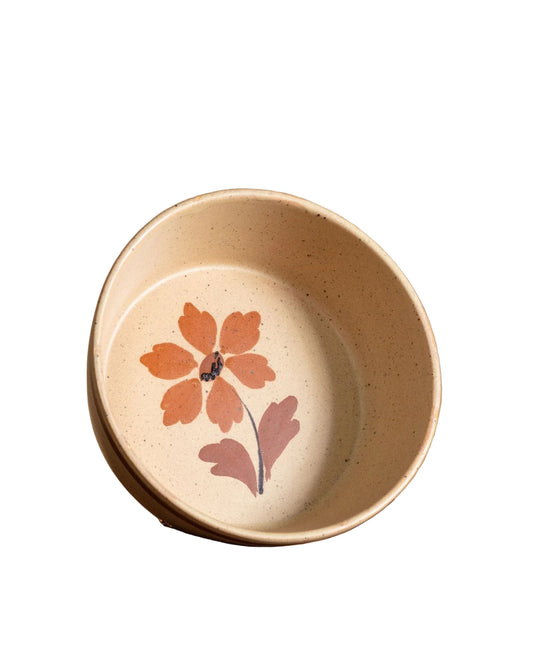Handpainted Flower Stoneware Salad Bowl, France, 1970s