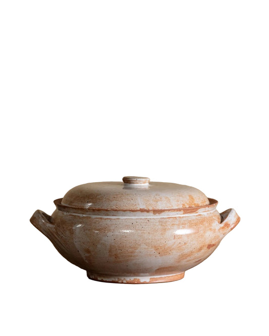 Vintage Milky Glazed Stoneware Lidded Tureen