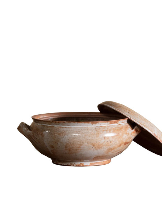 Vintage Milky Glazed Stoneware Lidded Tureen
