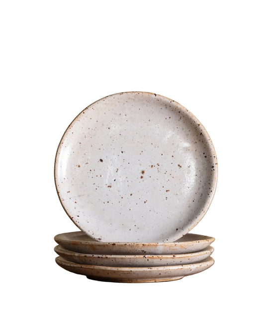 Vintage Speckled Stoneware Dessert Plates | Set of 4