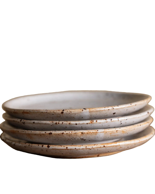 Vintage Speckled Stoneware Dessert Plates | Set of 4