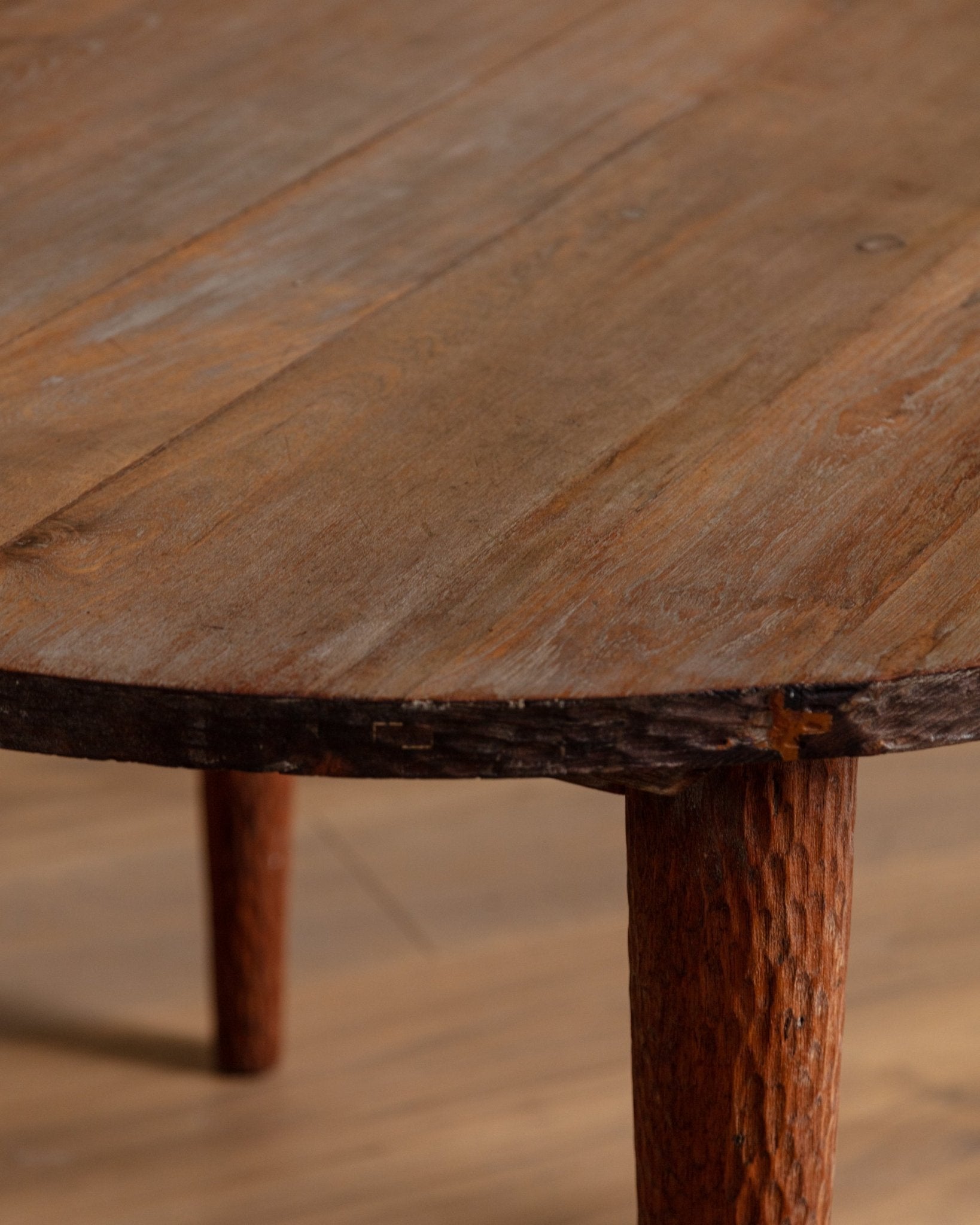 Close-up of a wooden table with rustic appearance