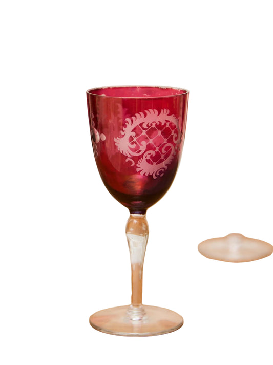 Ruby Red Bohemian Wine Glass Set of 7