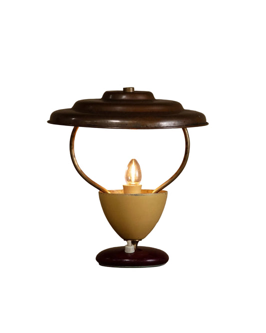 Atomic Enameled Yellow & Burgundy Steel Table Lamp, Italy, 1960's