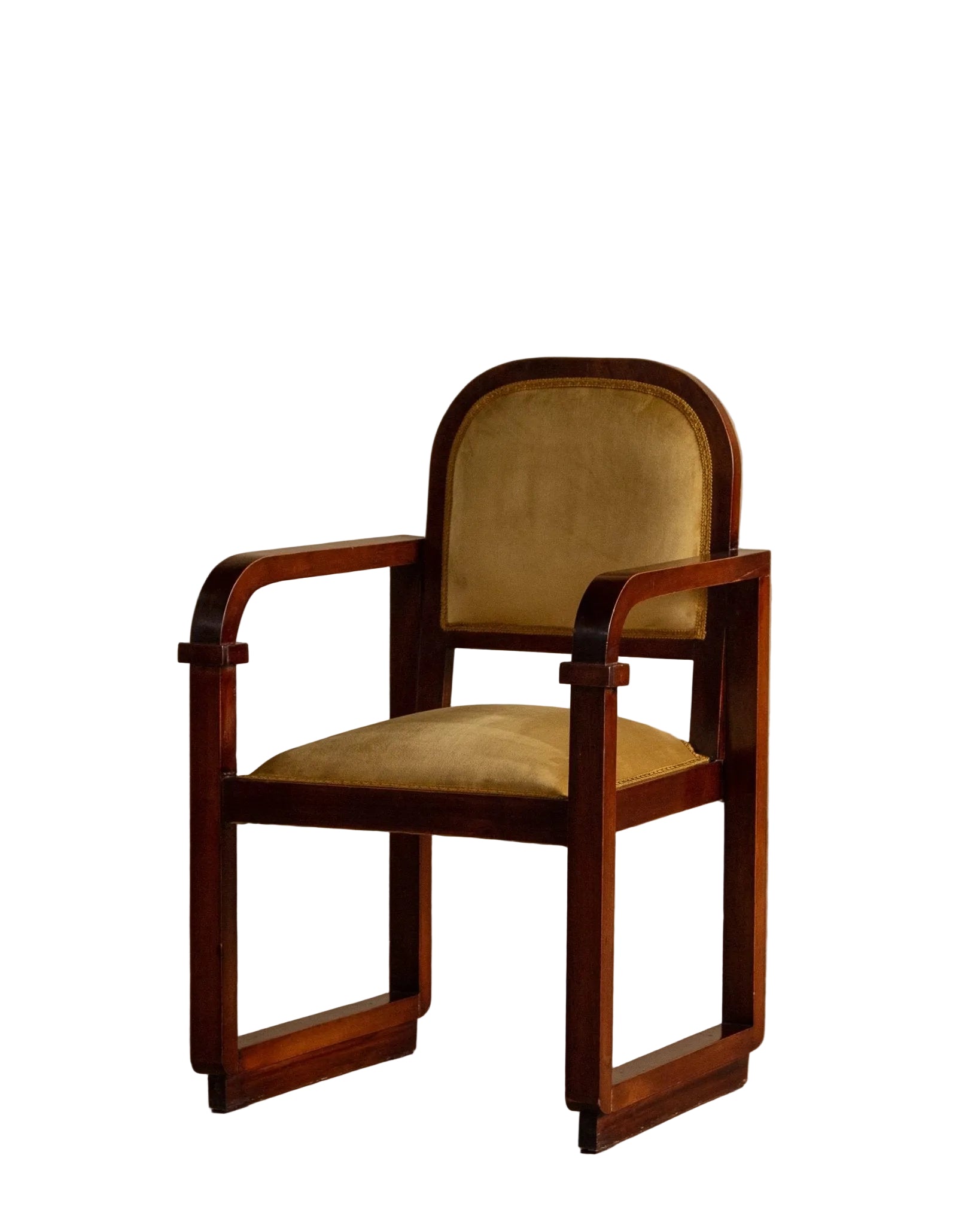 Vintage chair with wooden frame and beige cushion on a beige background