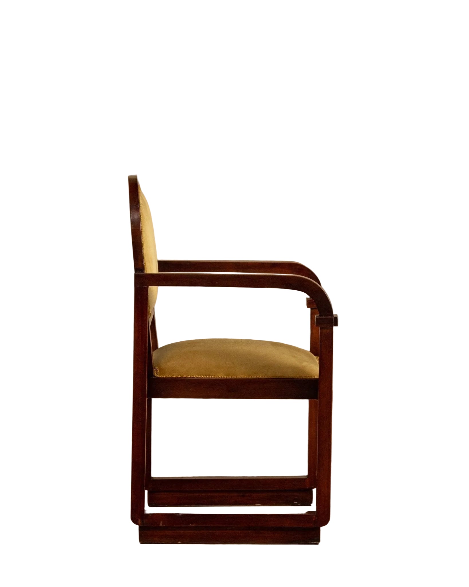 Wooden chair with a beige cushion on a wooden floor and beige wall background