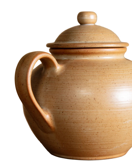 Vintage Bisque Speckled Stoneware Teapot | France, 1970s