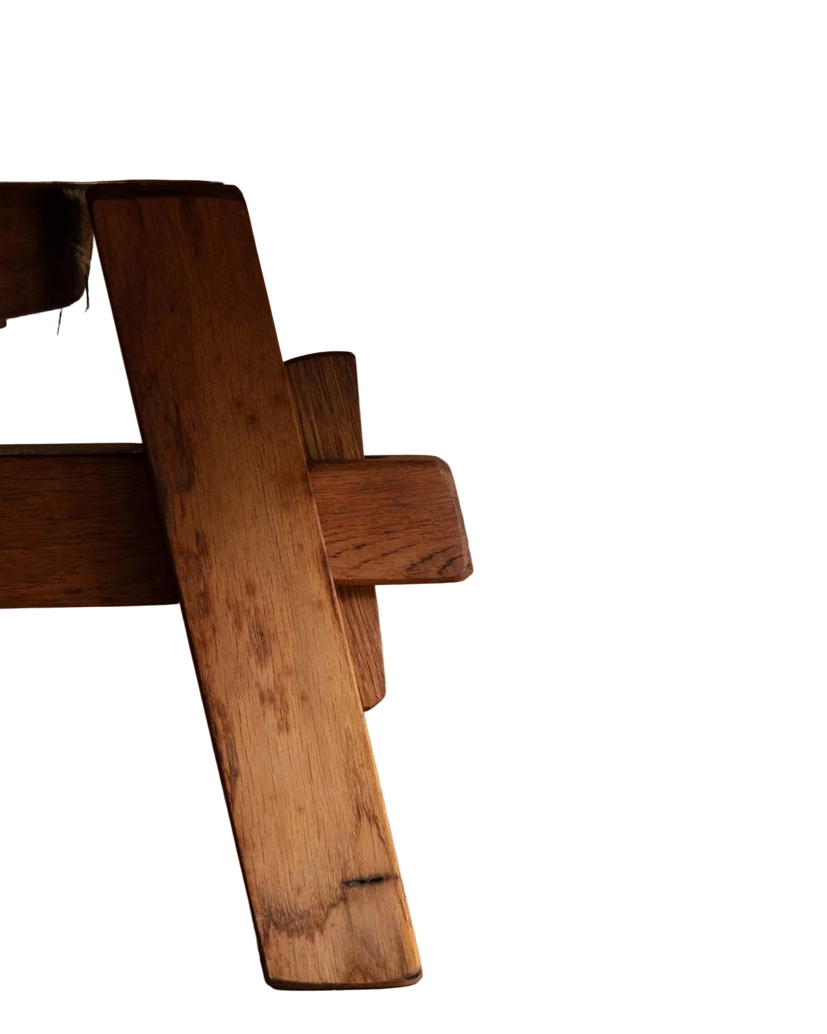 Close-up of a wooden table leg on a matching wooden surface