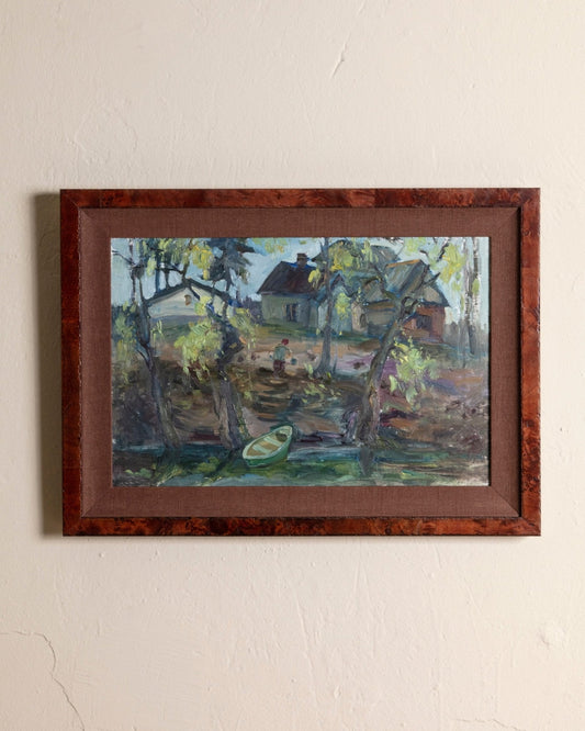 Vintage Expressionist Riverscape Oil Painting
