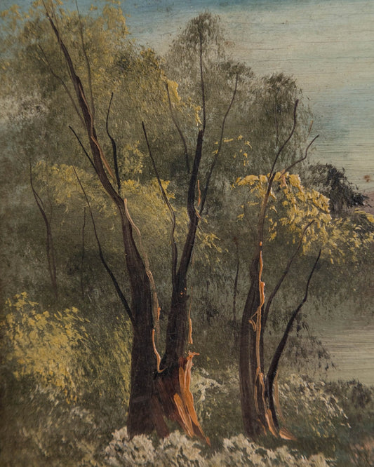 Vintage Lakeside Landscape Oil Painting