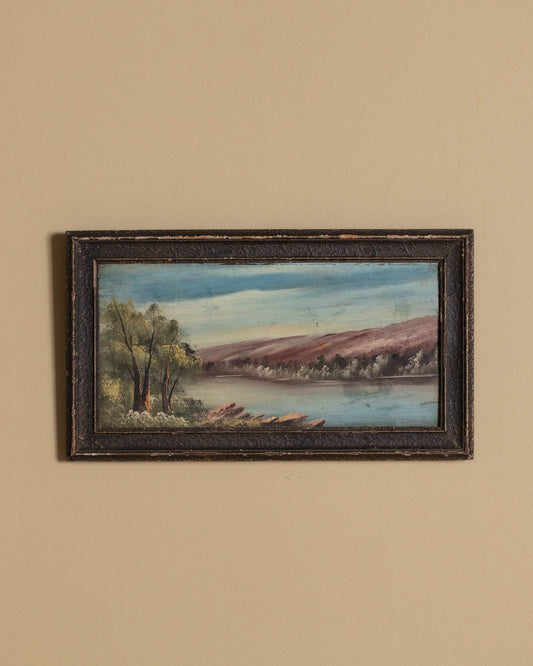 Vintage Lakeside Landscape Oil Painting