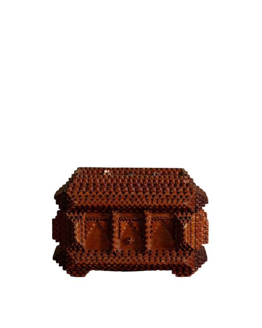 Tramp Art Box with Red Fabric Lining, United States, Early 20th Century